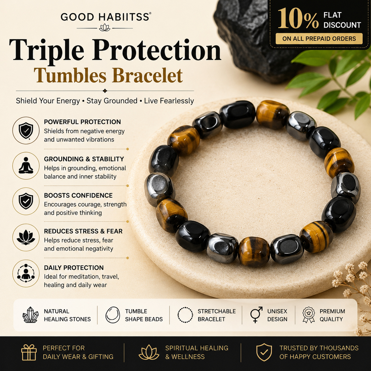 Triple Protection Tumbles Bracelet
