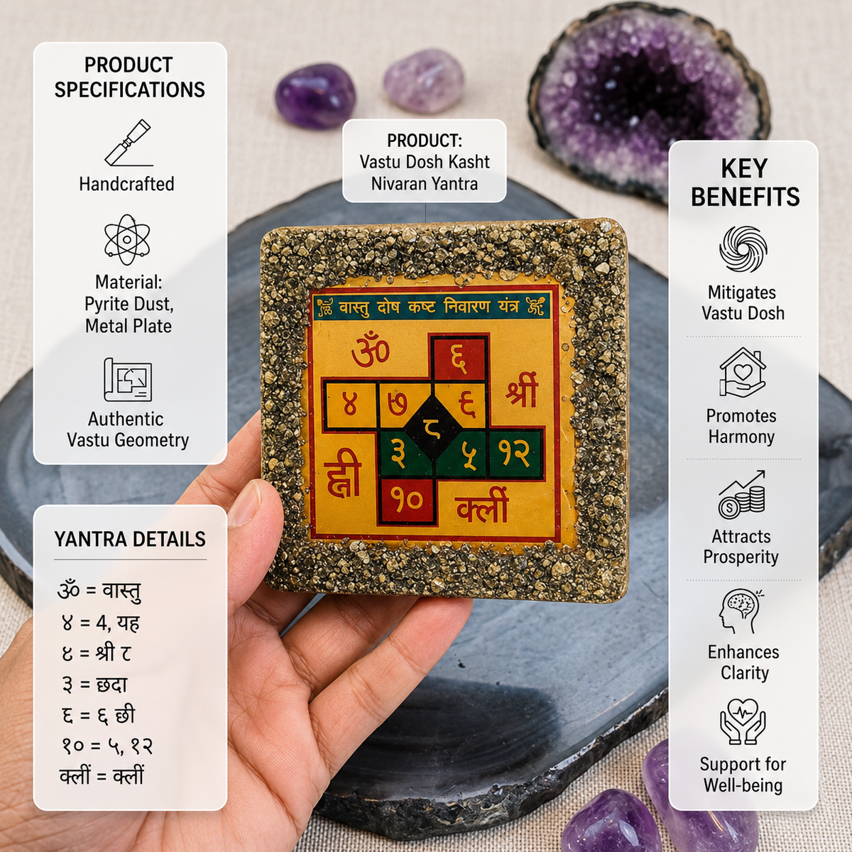 Vastu Yantra with Pyrite – Traditional Symbol Décor – Good Habiitss