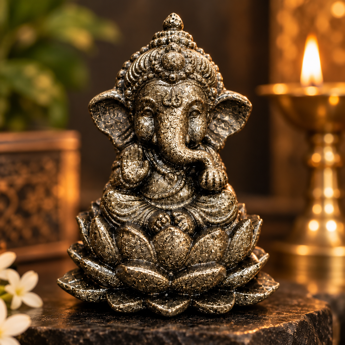 Pyrite Bal Ganesh Ji Idol – 3 Inch | Spiritual Décor & Gift