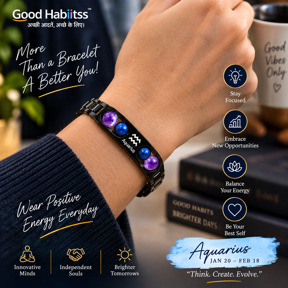 Aquarius Rashi Metal Bracelet – Premium Zodiac Jewellery