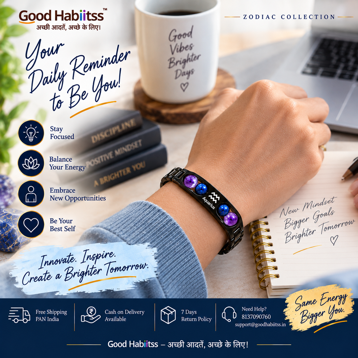 Aquarius Rashi Metal Bracelet – Premium Zodiac Jewellery
