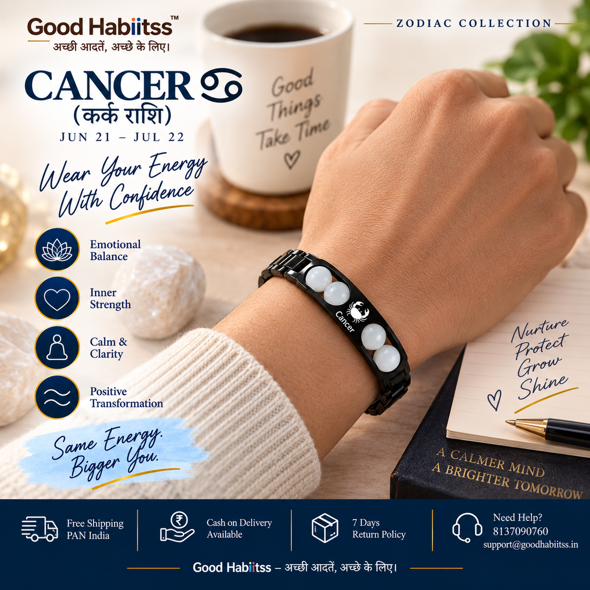 Cancer Rashi Metal Bracelet – Premium Zodiac Jewellery