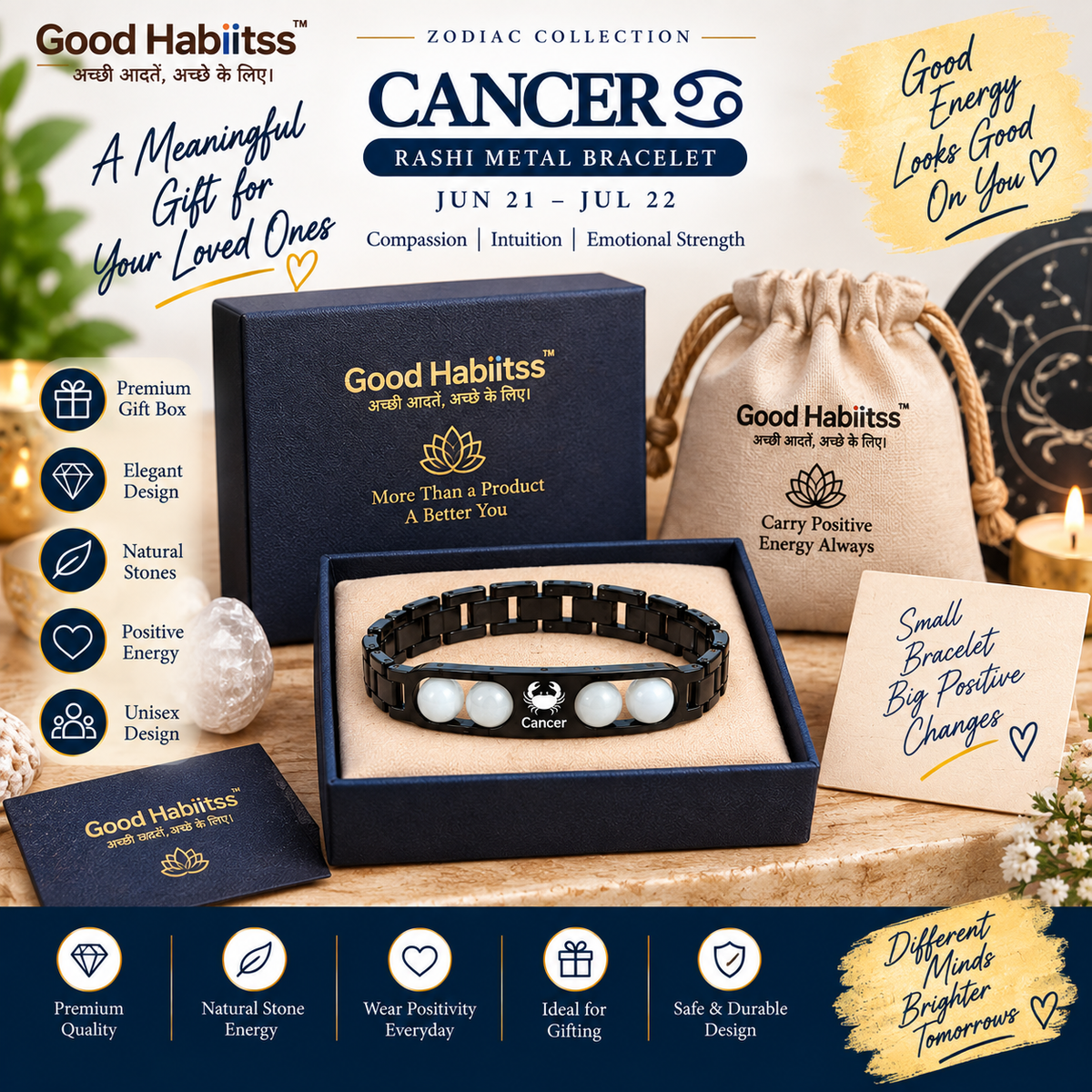 Cancer Rashi Metal Bracelet – Premium Zodiac Jewellery