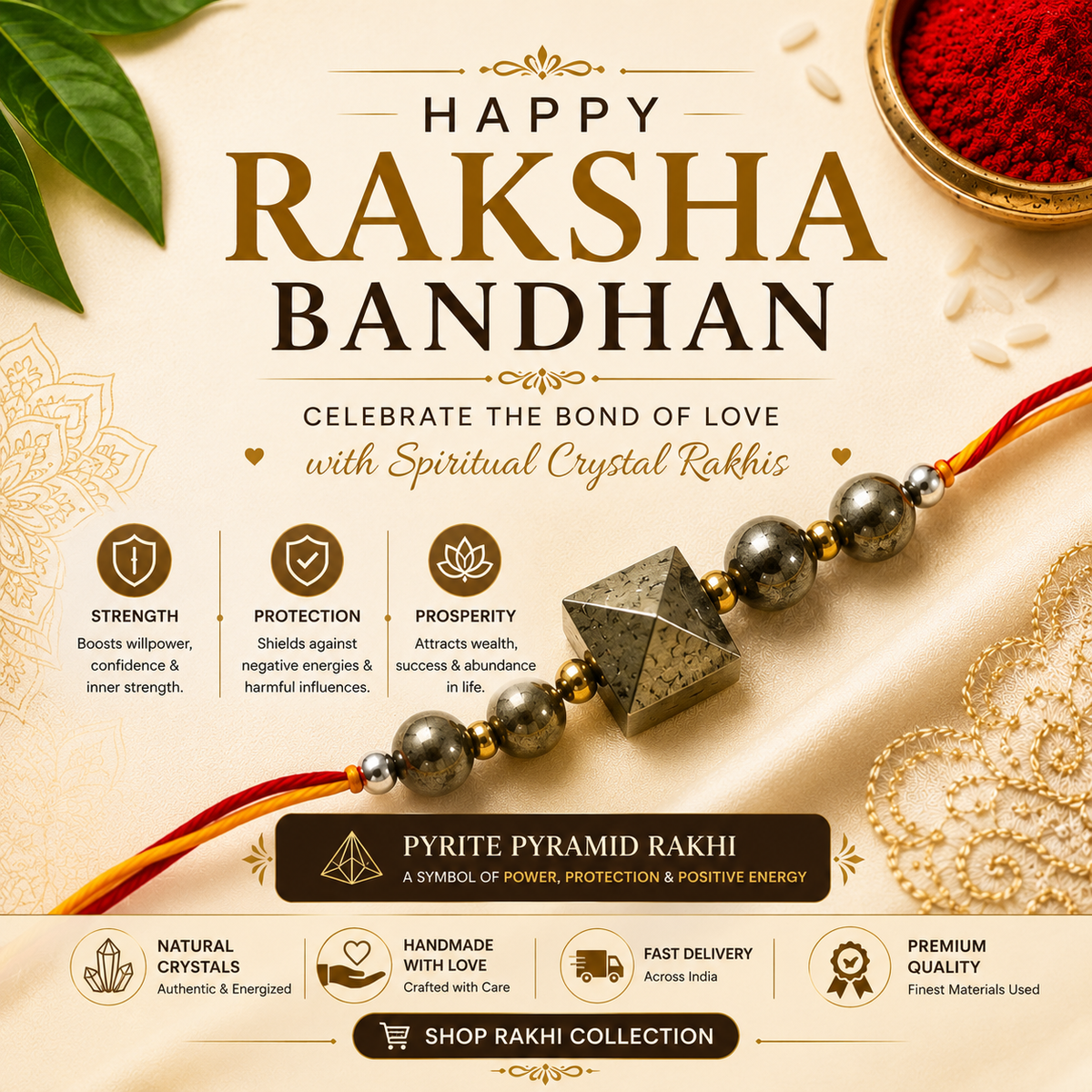 Pyrite Pyramid Rakhi – Geometric Raksha Bandhan Gift – Good Habiitss