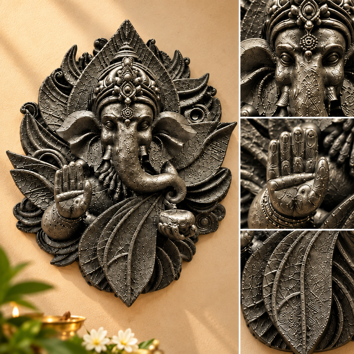 3D Pyrite Ganesh Ji Premium Wall Hanging – 6 Inch Decorative Art – Good Habiitss