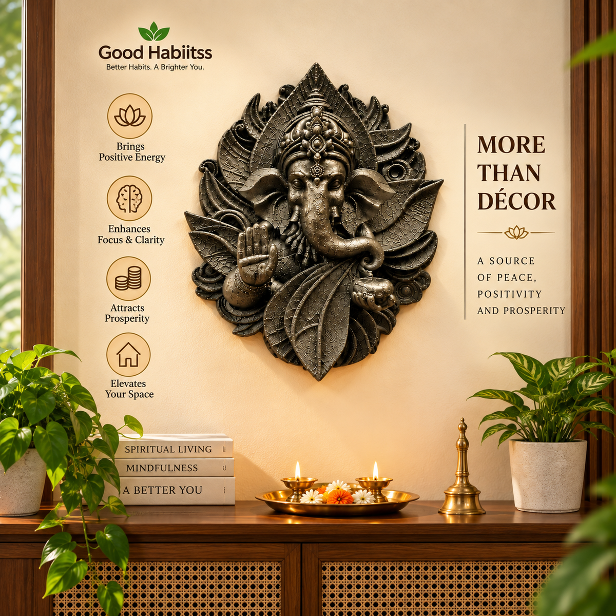3D Pyrite Ganesh Ji Premium Wall Hanging – 6 Inch Decorative Art – Good Habiitss