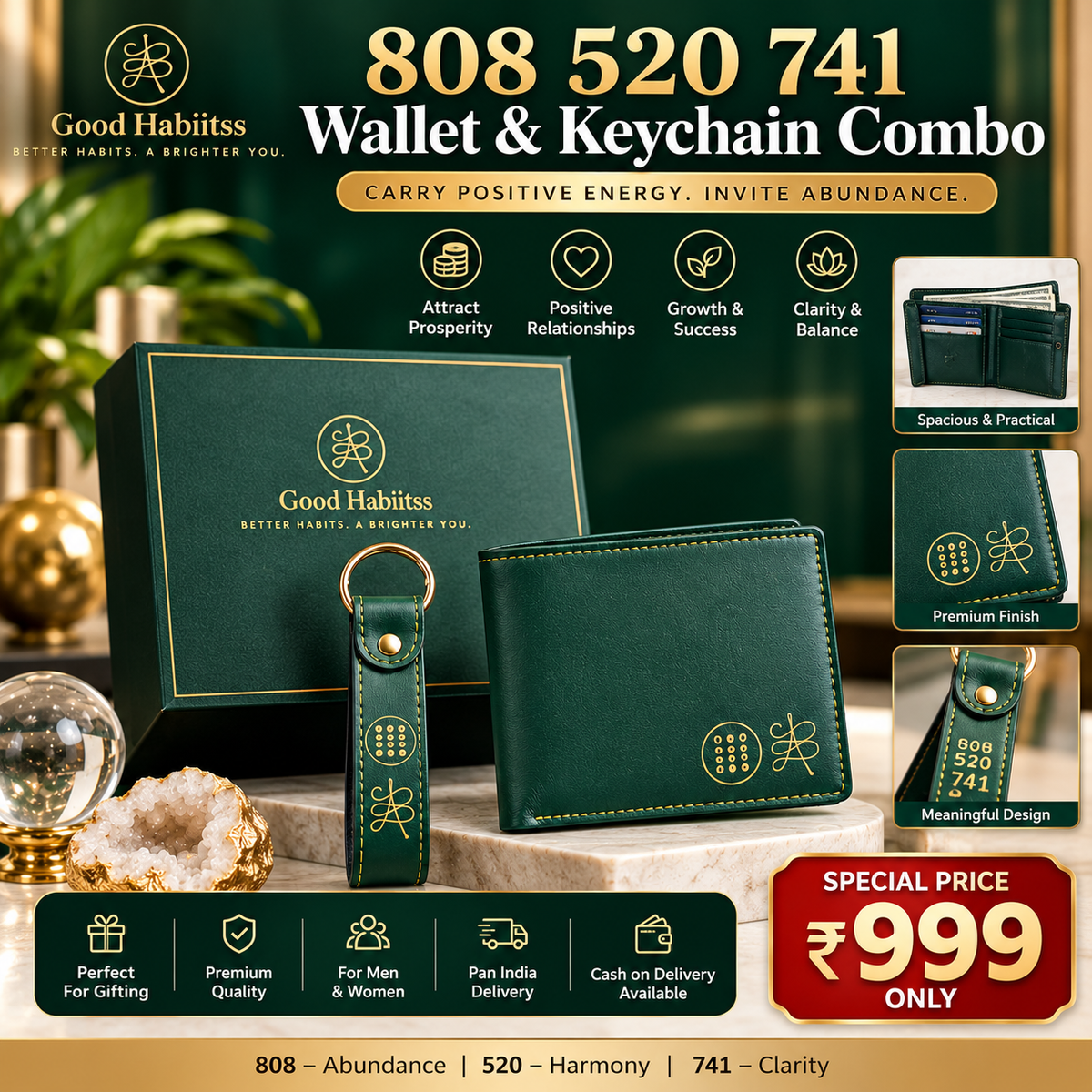 Feng Shui Green Vegan-Leather Wallet Gift Set – Lifestyle Accessory – Good Habiitss