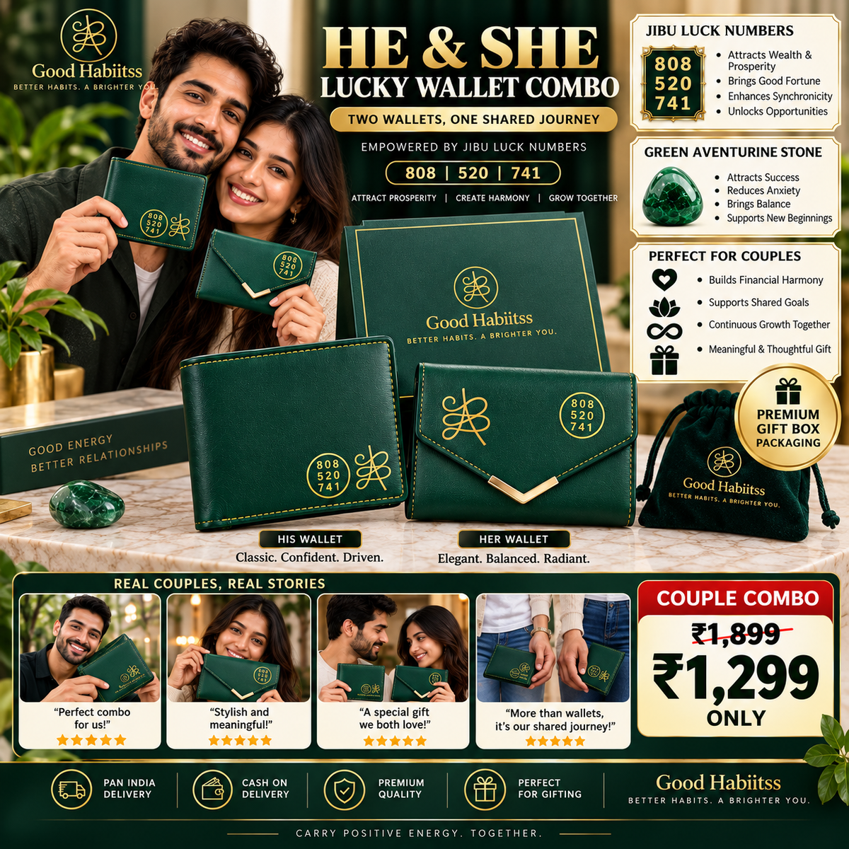 His & Her Green Vegan-Leather Wallet Gift Set – Couple Accessories – Good Habiitss
