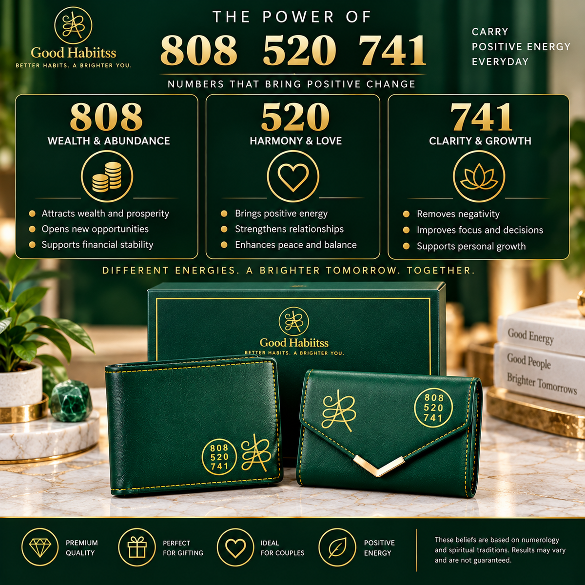 His & Her Green Vegan-Leather Wallet Gift Set – Couple Accessories – Good Habiitss