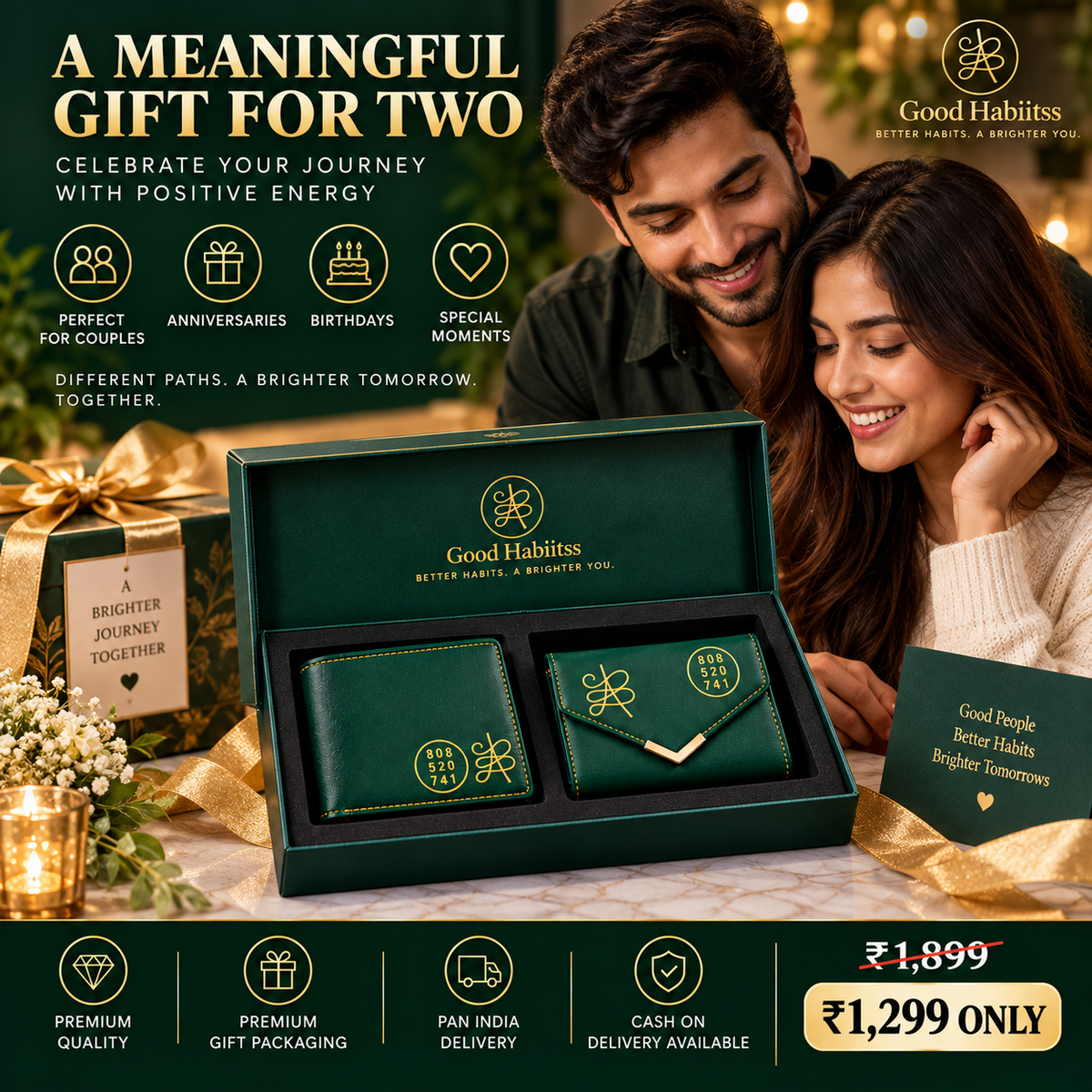 His & Her Green Vegan-Leather Wallet Gift Set – Couple Accessories – Good Habiitss