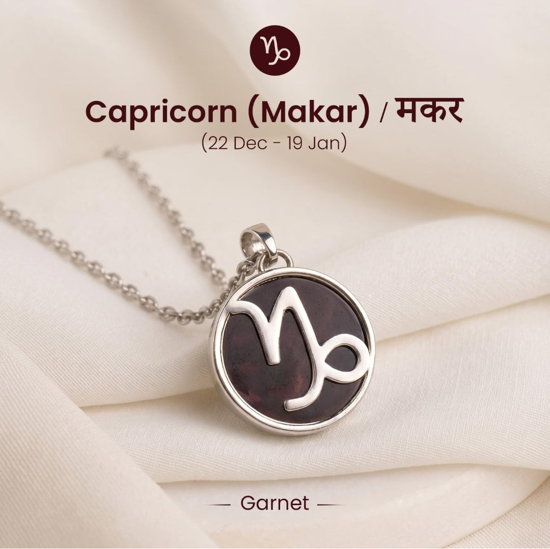 Capricorn (Makar) Zodiac Pendant – Garnet Crystal Necklace – Good Habiitss