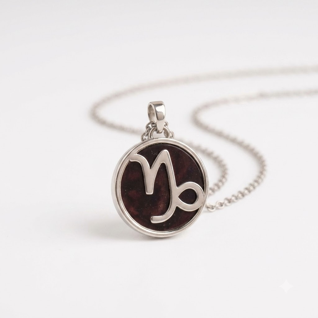 Capricorn (Makar) Zodiac Pendant – Garnet Crystal Necklace – Good Habiitss