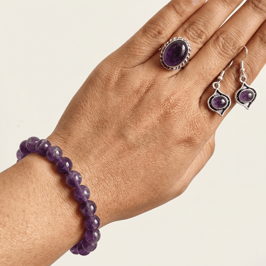 Amethyst Healing Crystal Jewelry Set - GOOD HABITSS
