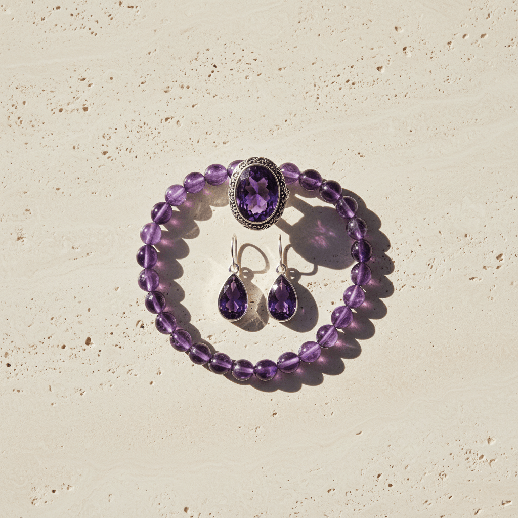 Amethyst Healing Crystal Jewelry Set - GOOD HABITSS
