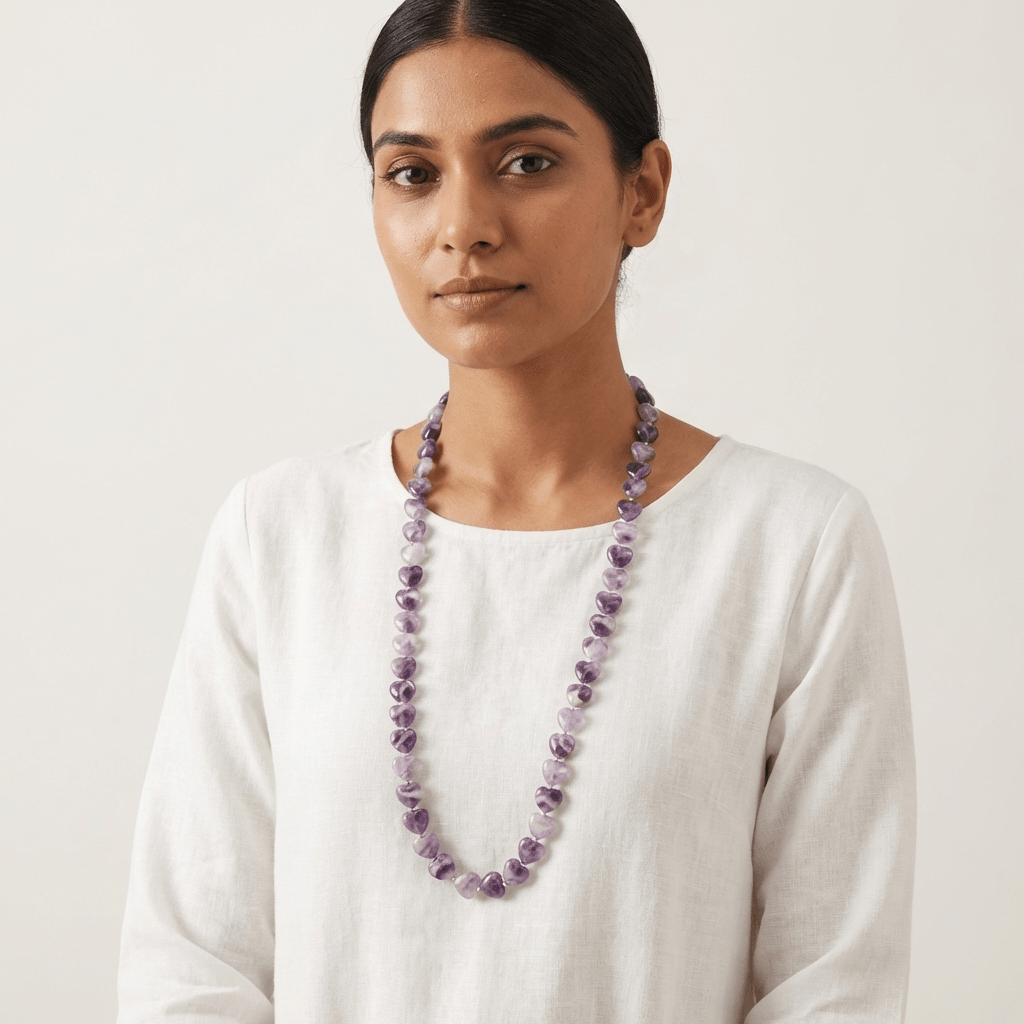Amethyst Heart Crystal Beads Line - GOOD HABITSS