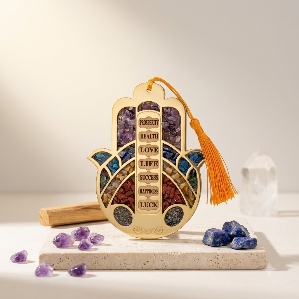 Hamsa Hand Crystal Wall Hanging – Traditional Symbol Décor – Good Habiitss