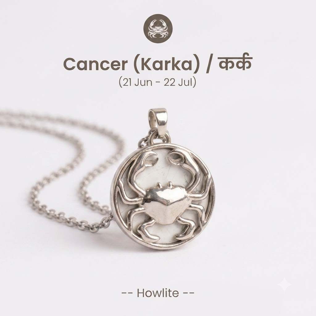 Cancer (Karka) Zodiac Pendant – Howlite Crystal Necklace – Good Habiitss