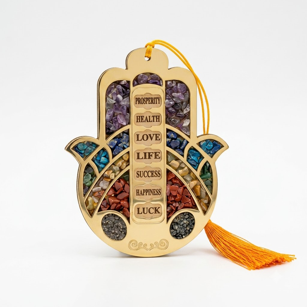 Hamsa Hand Crystal Wall Hanging – Traditional Symbol Décor – Good Habiitss