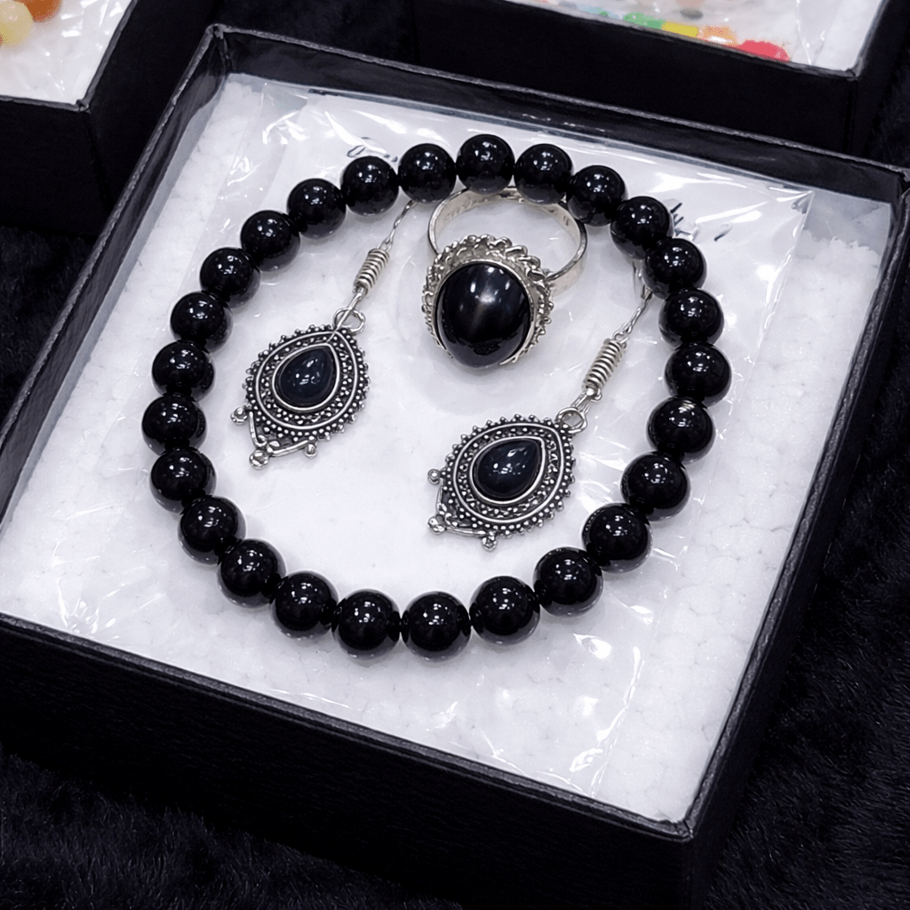 Black Onyx Healing Crystal Jewelry Set - GOOD HABITSS