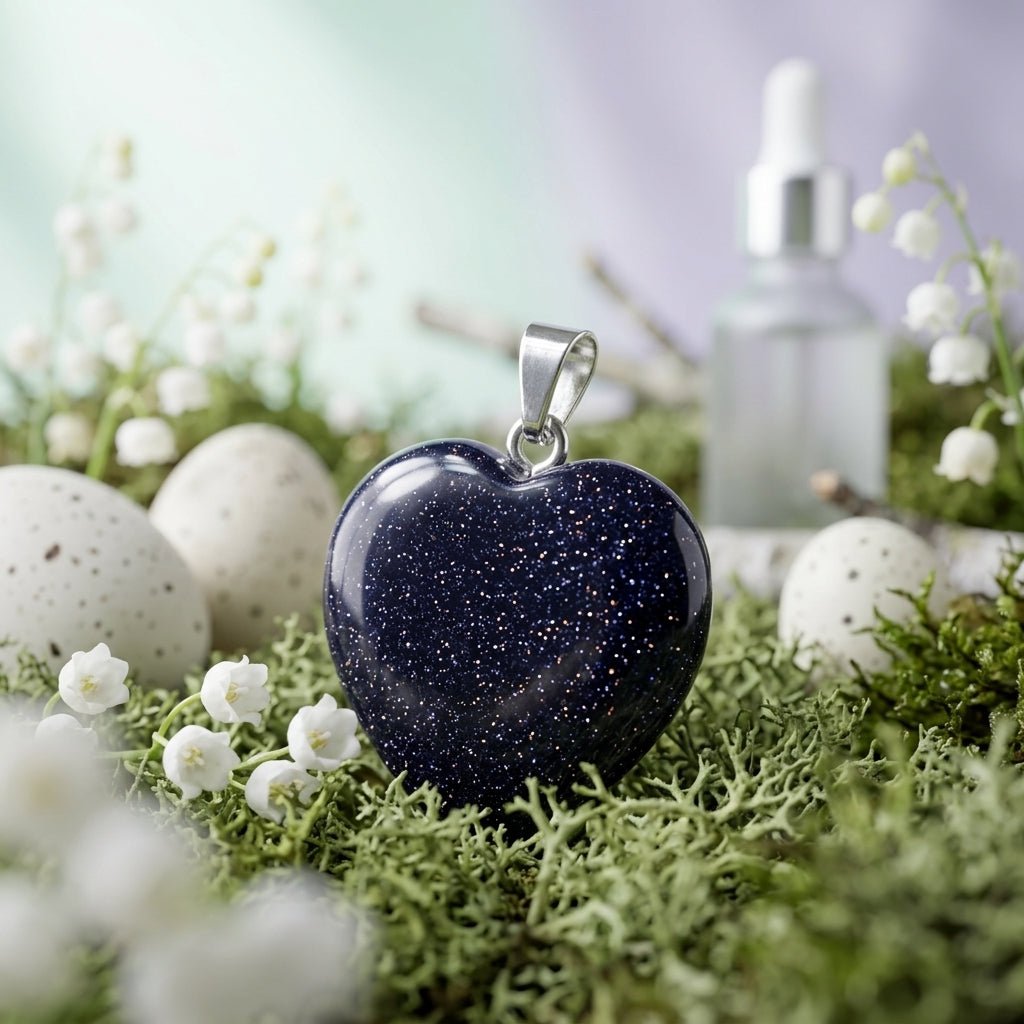 Blue Goldstone Heart Crystal Pendant - GOOD HABITSS