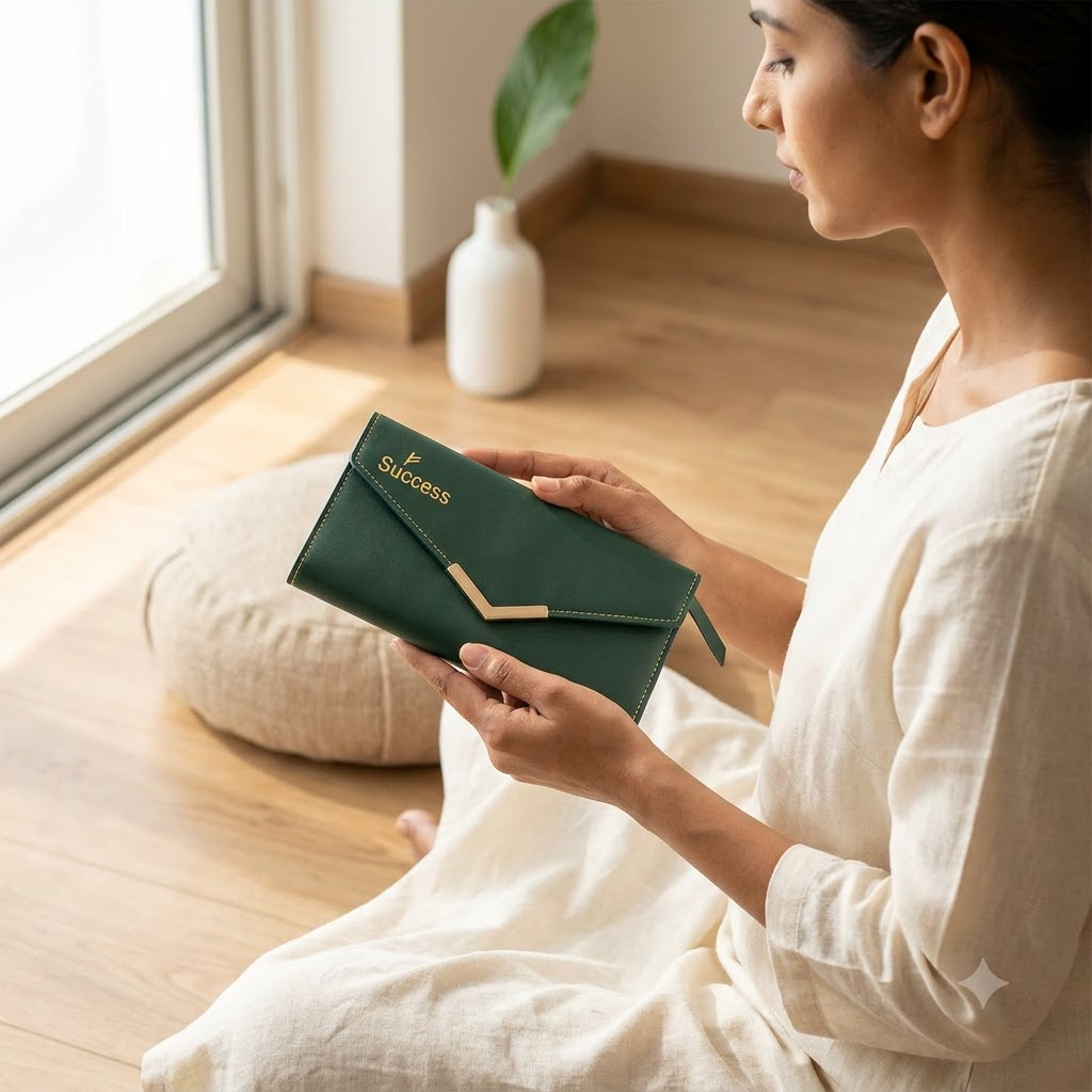 Success Green Vegan-Leather Long Wallet – Premium Lifestyle Accessory – Good Habiitss
