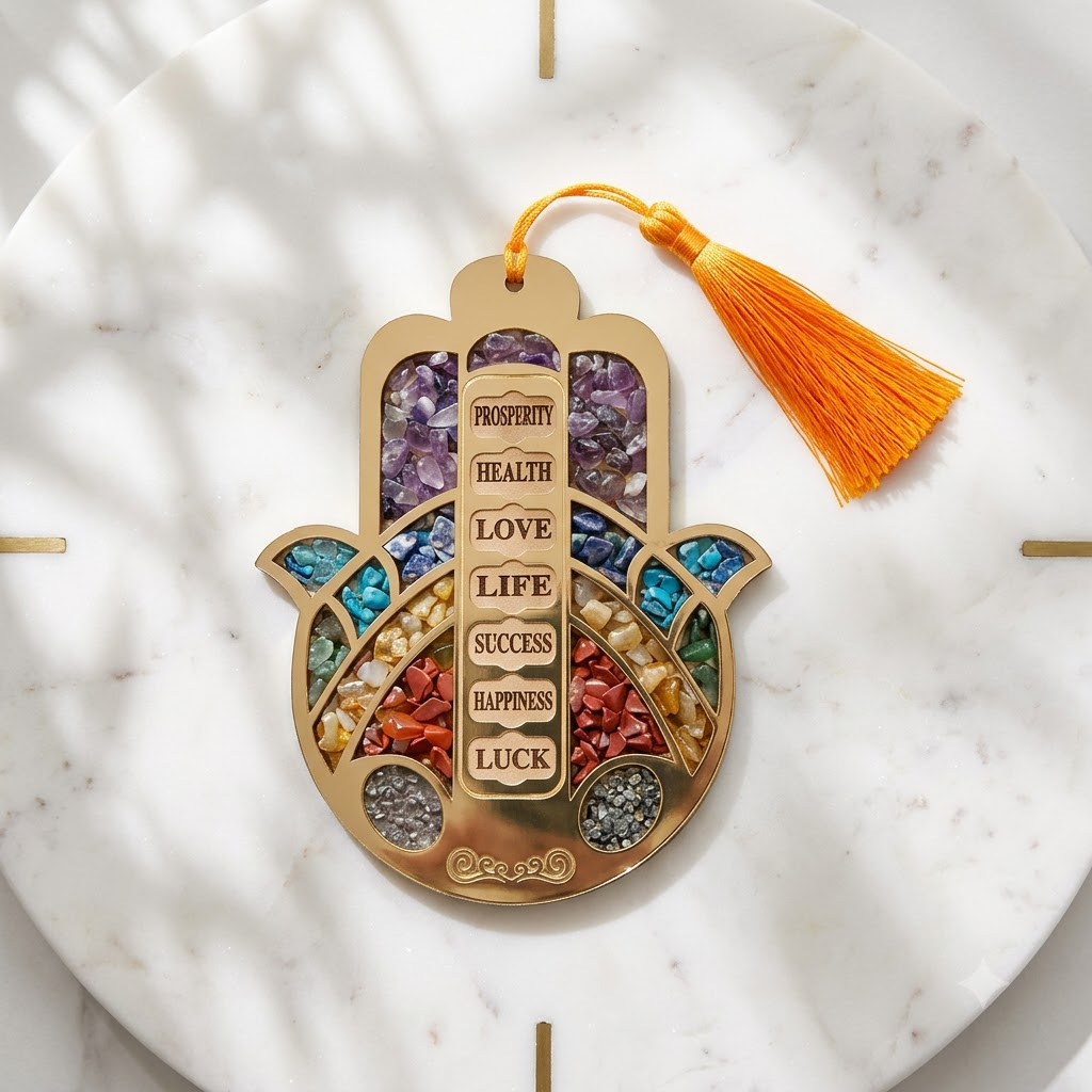 Hamsa Hand Crystal Wall Hanging – Traditional Symbol Décor – Good Habiitss