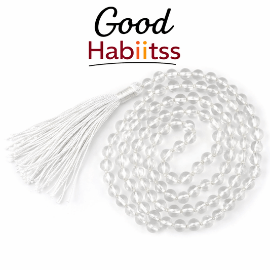 Clear Quartz (Spatik) Mala Necklace 108 Mala Beads, 108 Prayer Beads, Buddhist Meditation Mala - GOOD HABITSS
