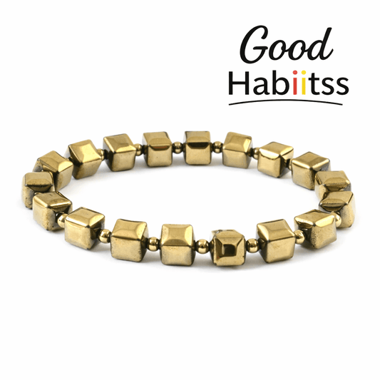 Golden Pyrite Cube Bracelet (Coated Hematite) – Wealth & Protection Crystal Jewelry - GOOD HABITSS