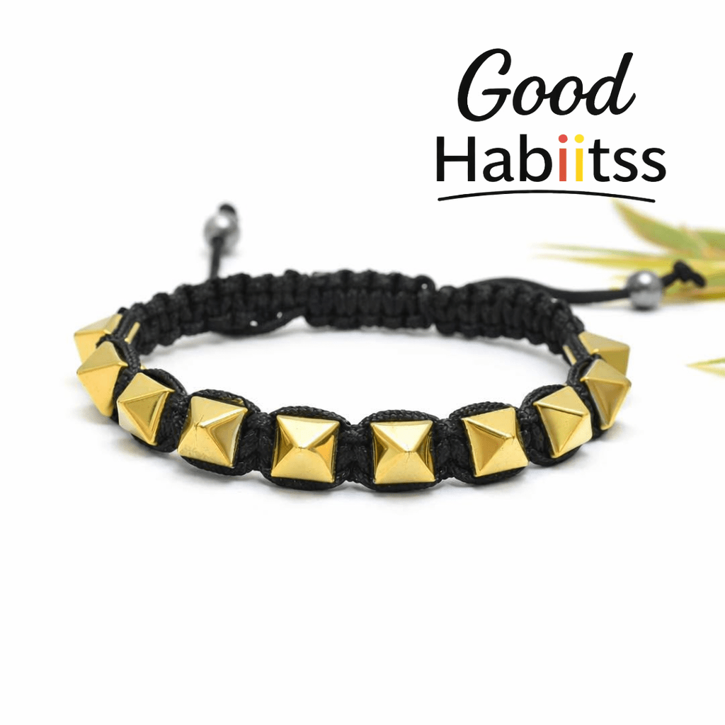 Golden Pyrite Pyramid (Coated Hematite) Braided Bracelet - GOOD HABITSS