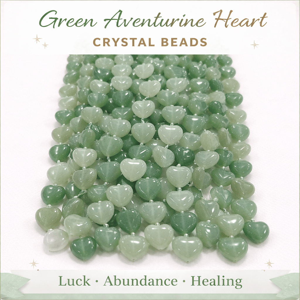 Green Aventurine Heart Crystal Beads Line - GOOD HABITSS