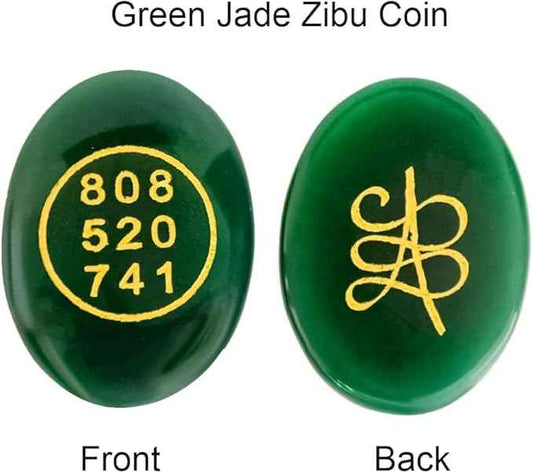 Green Jade Zibu Coin – Pack of 2 Pcs | Angelic Symbol + Grabovoi Code - GOOD HABITSS