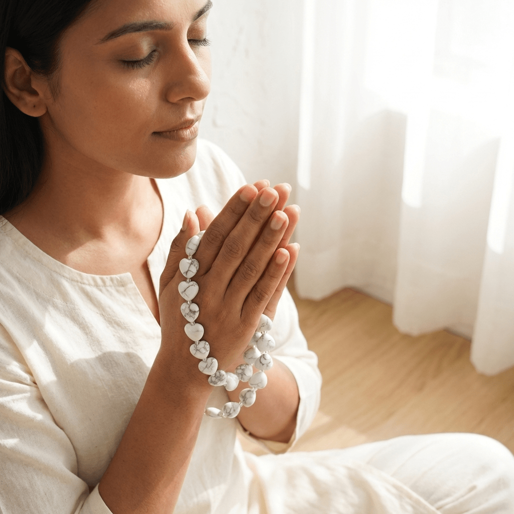 Howlite Heart Crystal Beads Line - GOOD HABITSS