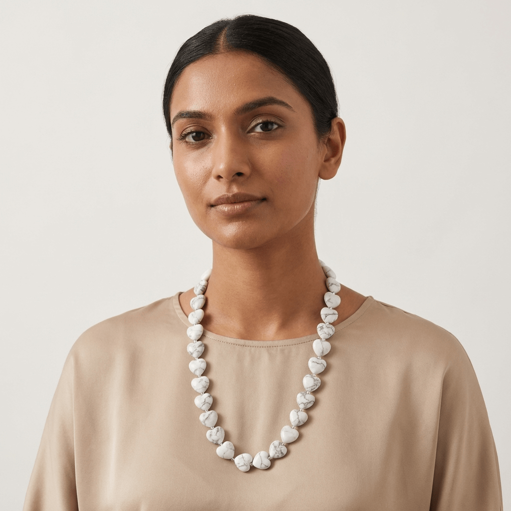 Howlite Heart Crystal Beads Line - GOOD HABITSS