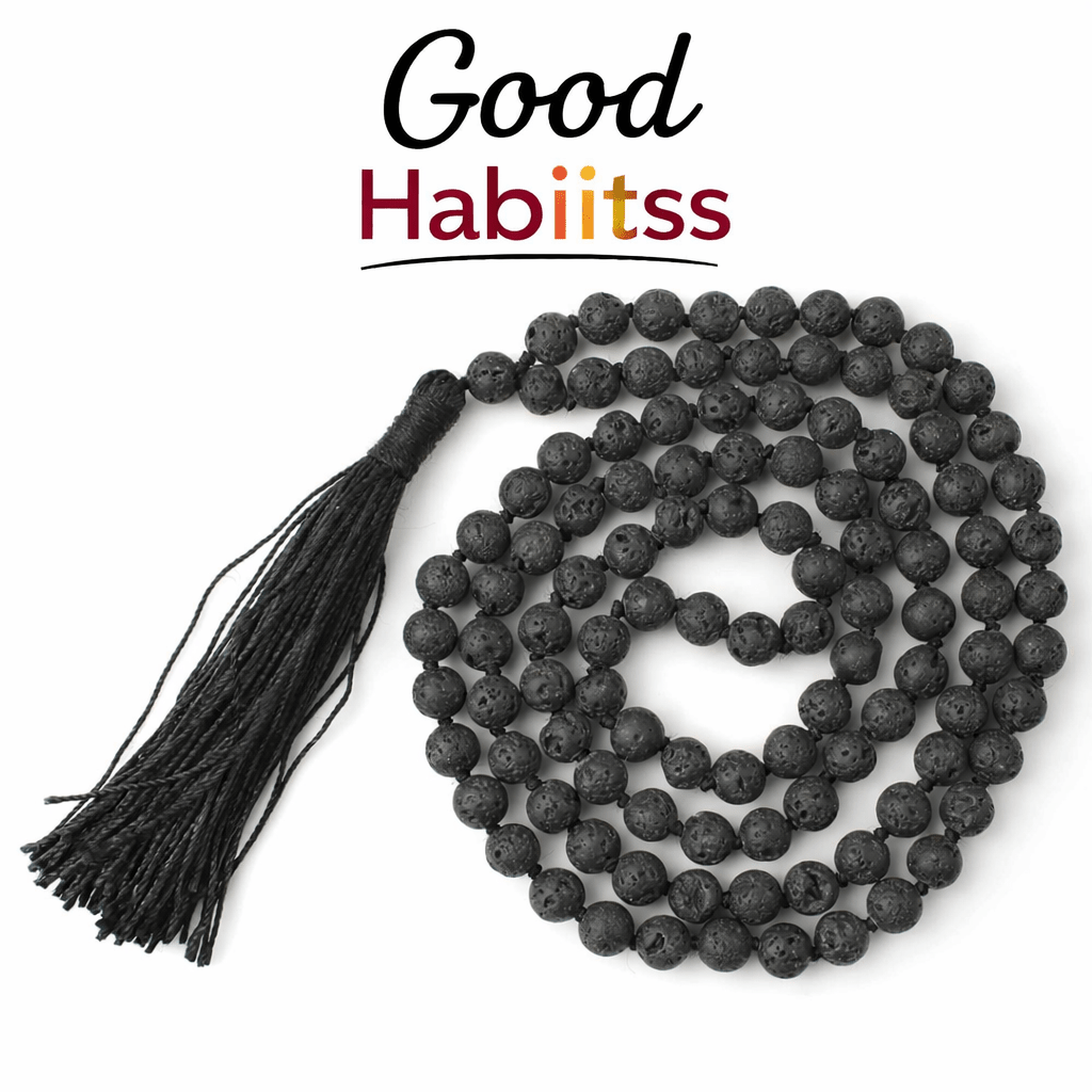 Lava Mala Necklace 108 Mala Beads, 108 Prayer Beads, Buddhist Meditation Mala - GOOD HABITSS