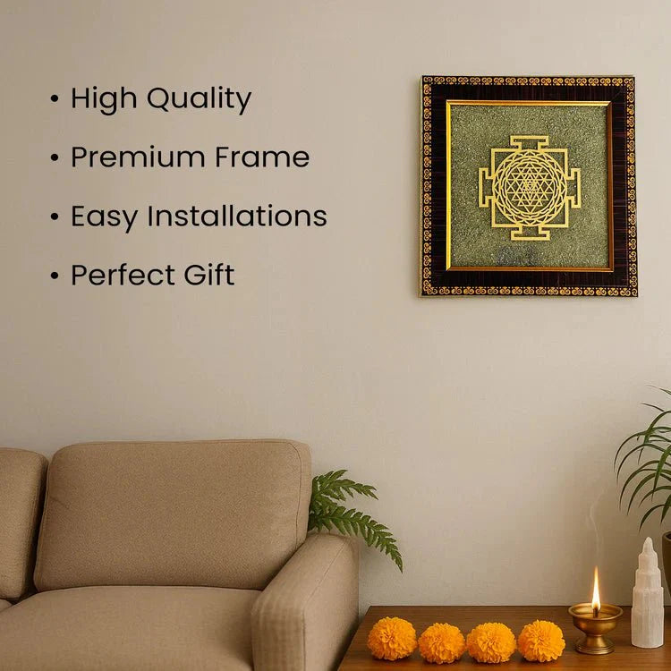 Natural Pyrite Dust Frame with Shree Yantra - GOOD HABITSS