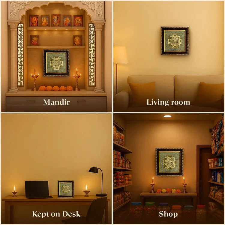 Natural Pyrite Dust Frame with Shree Yantra - GOOD HABITSS