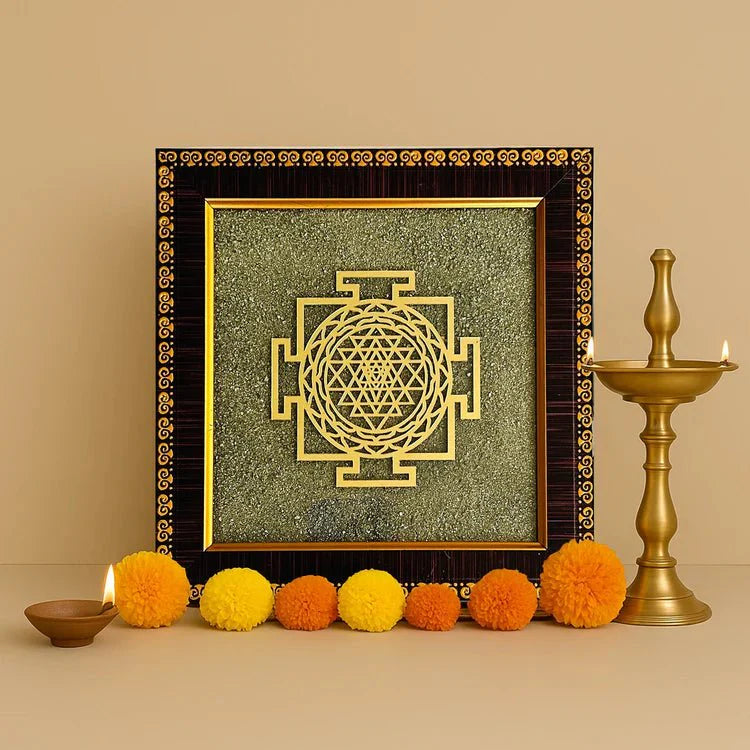 Natural Pyrite Dust Frame with Shree Yantra - GOOD HABITSS