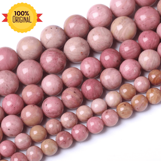 Pink Rhodonite Round Beads String - GOOD HABITSS