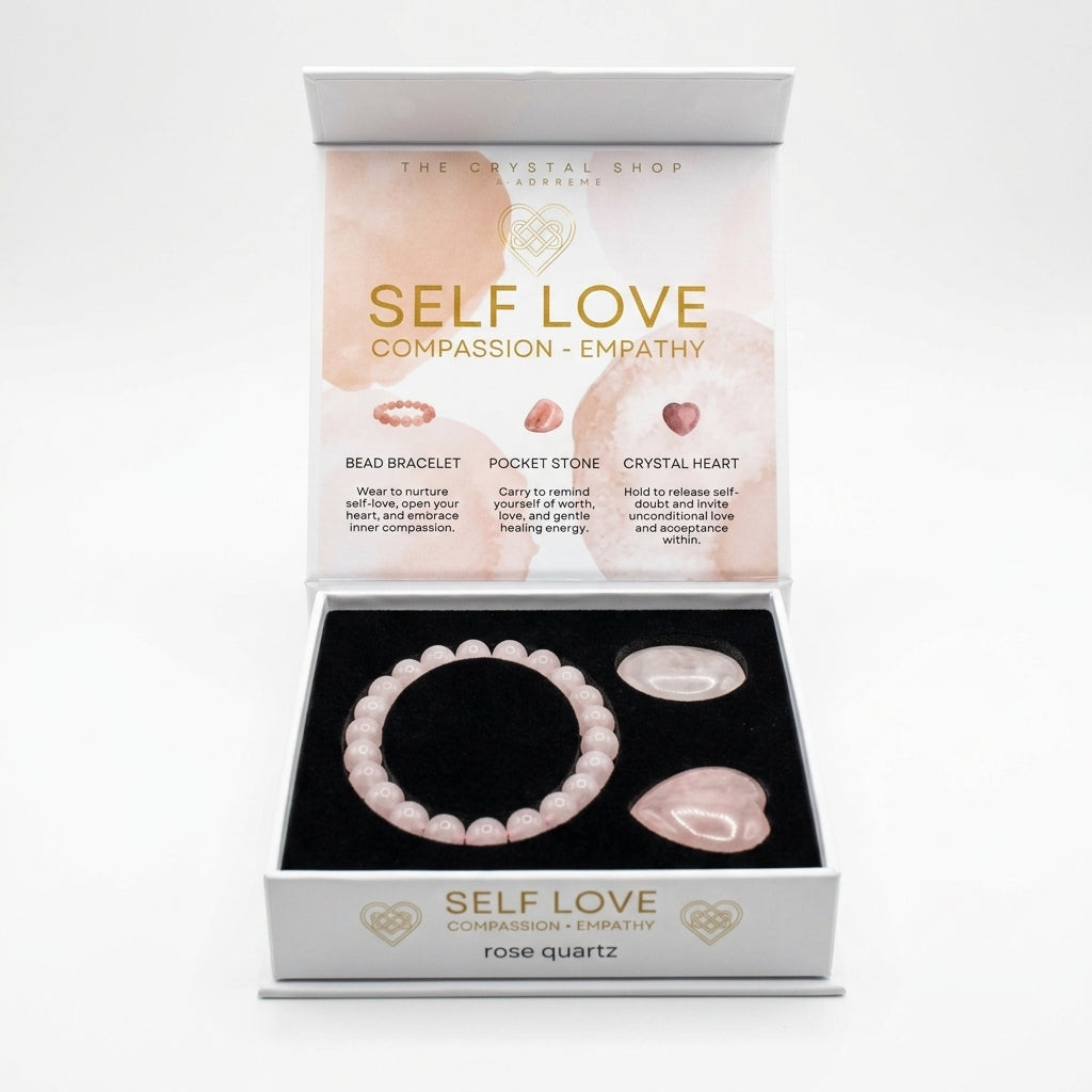 Self-Love Rose Quartz Crystal Gift Set – Bracelet, Stone & Heart – Good Habiitss