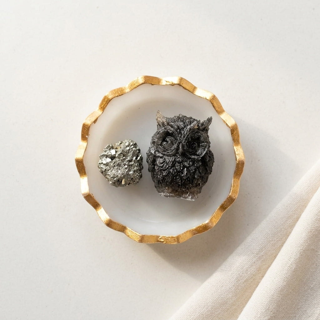 Pyrite Owl Wealth Set – Decorative Crystal Gift Set – Good Habiitss