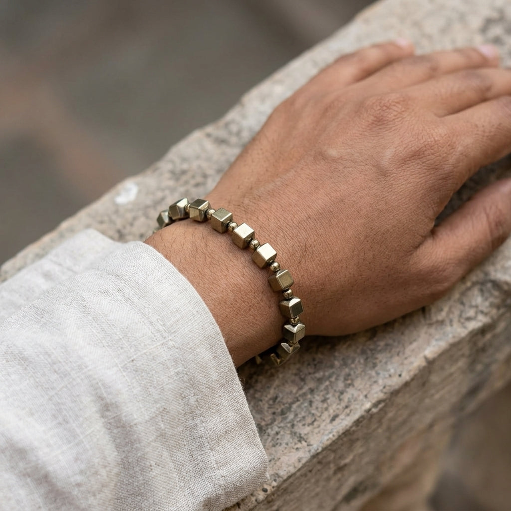 Golden Hematite Cube Bracelet