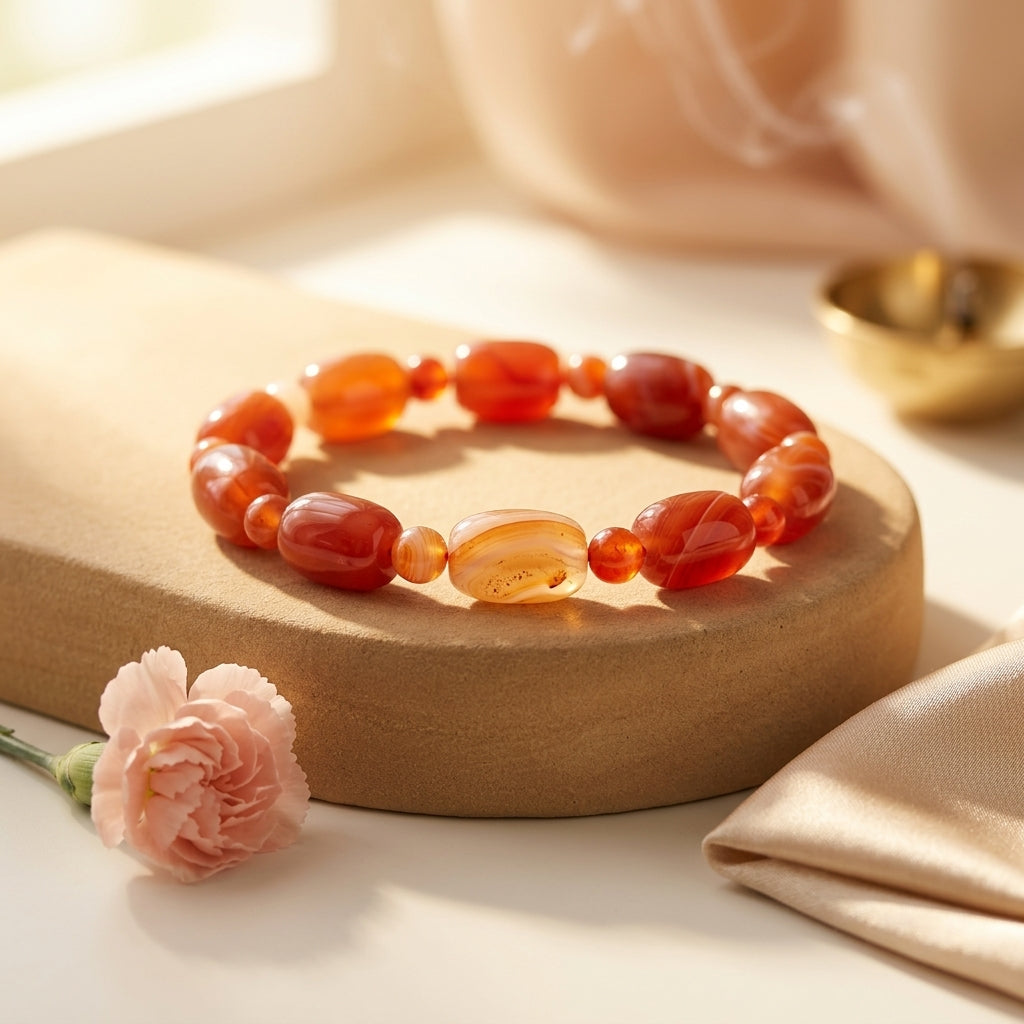 Red Carnelian Oval Bracelet – Natural Gemstone Jewellery – Good Habiitss