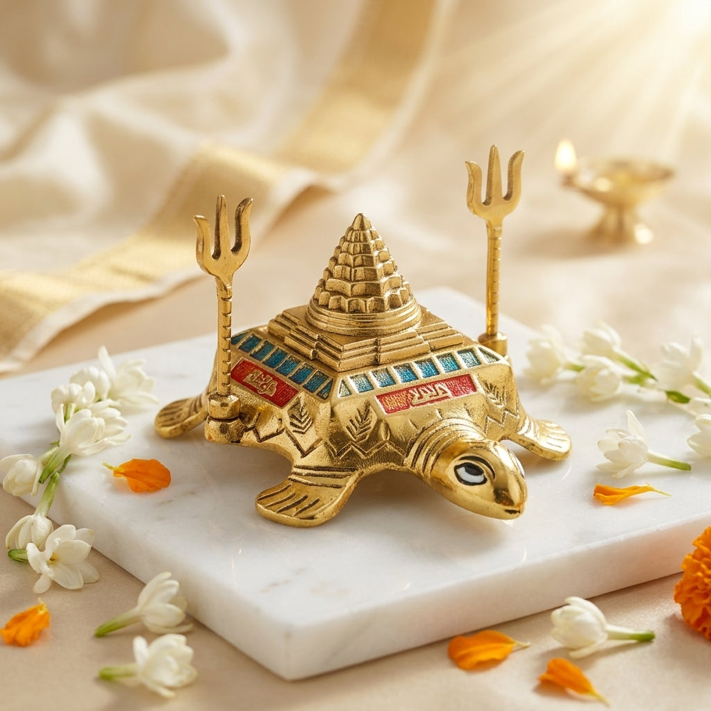 Metal Vastu Tortoise with Trishul Pyramid