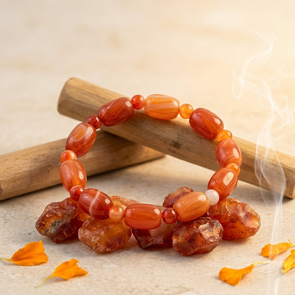 Red Carnelian Oval Bracelet – Natural Gemstone Jewellery – Good Habiitss
