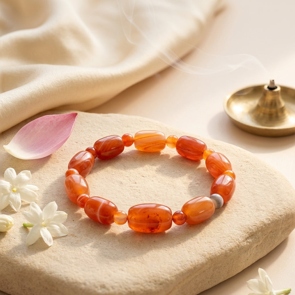 Red Carnelian Oval Bracelet – Natural Gemstone Jewellery – Good Habiitss