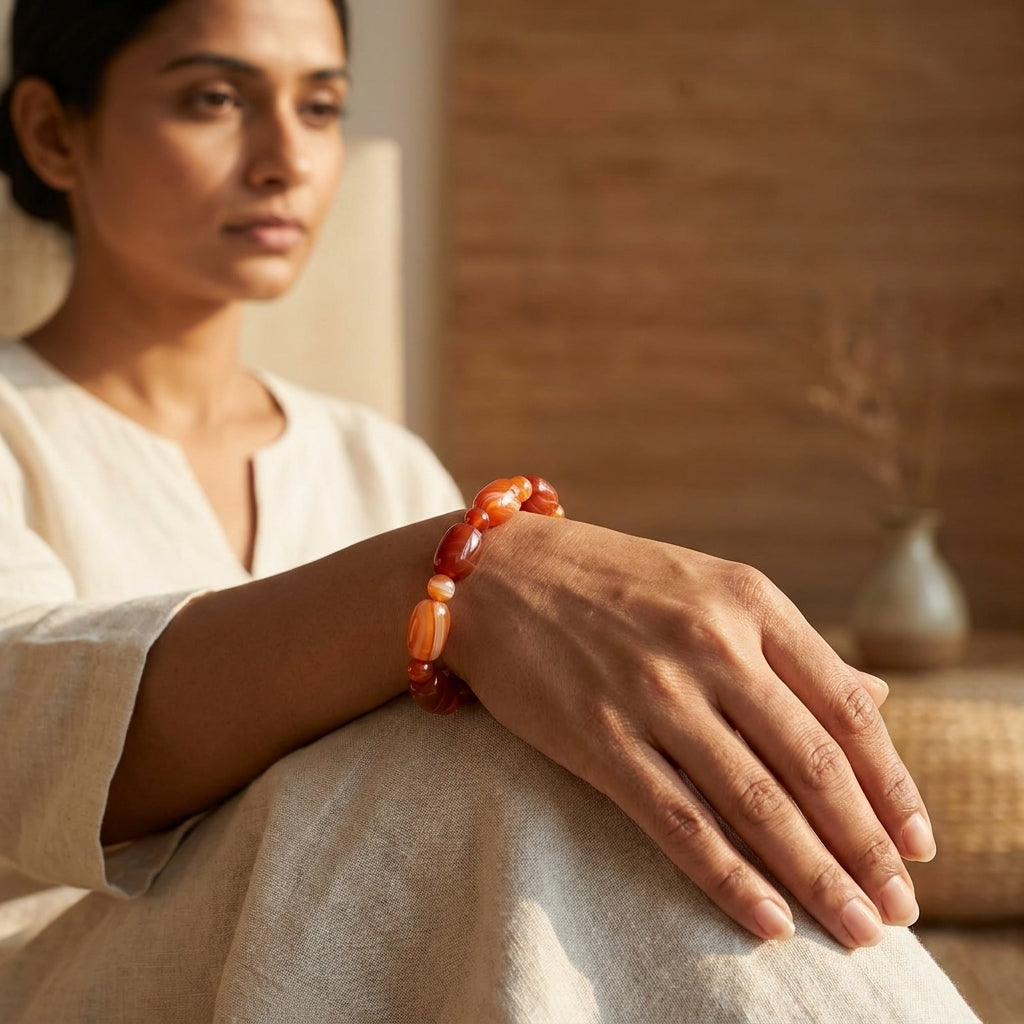 Red Carnelian Oval Bracelet – Natural Gemstone Jewellery – Good Habiitss
