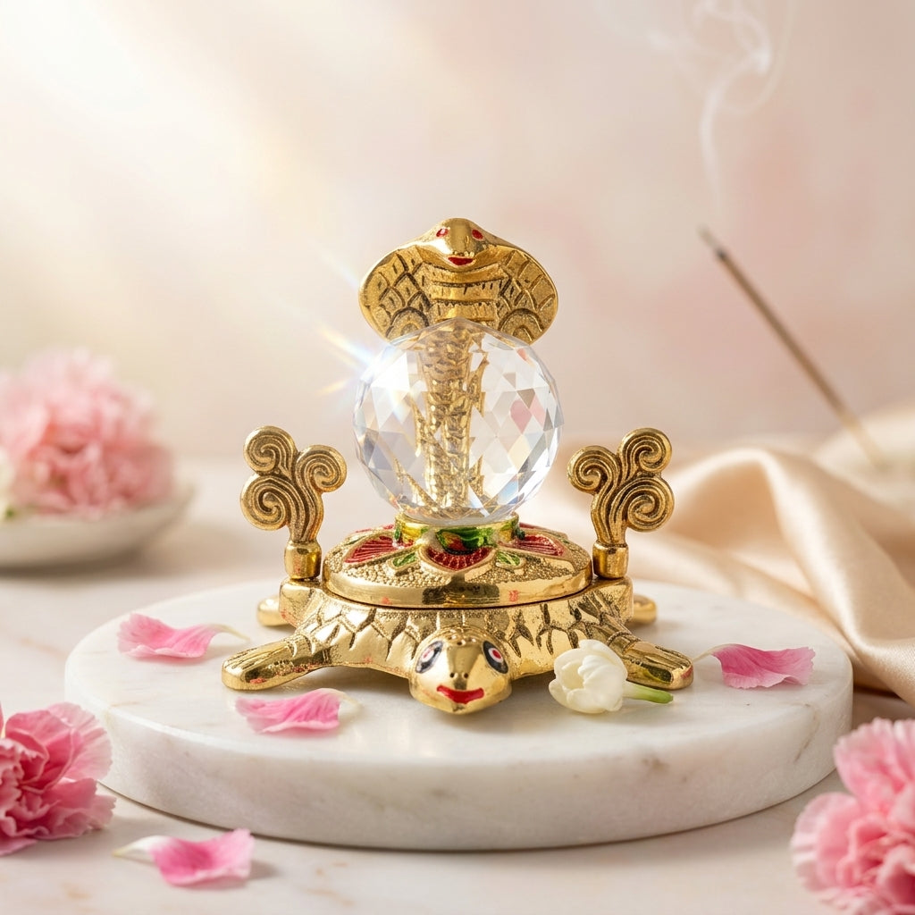 Metal Crystal Tortoise with Sheshnag – Traditional Décor – Good Habiitss