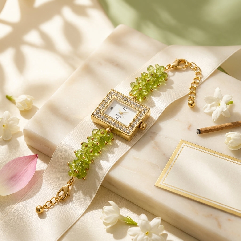 Luxury Peridot Crystal Bracelet Watch