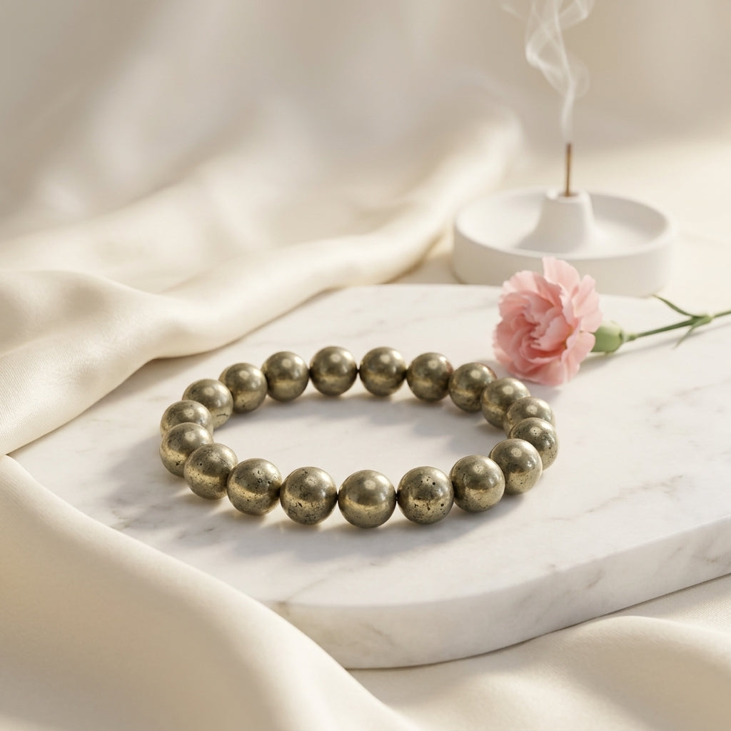 Natural Pyrite Bracelet – 8mm Gemstone Jewellery – Good Habiitss