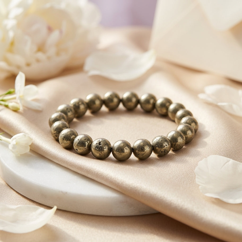 Natural Pyrite Bracelet – 8mm Gemstone Jewellery – Good Habiitss